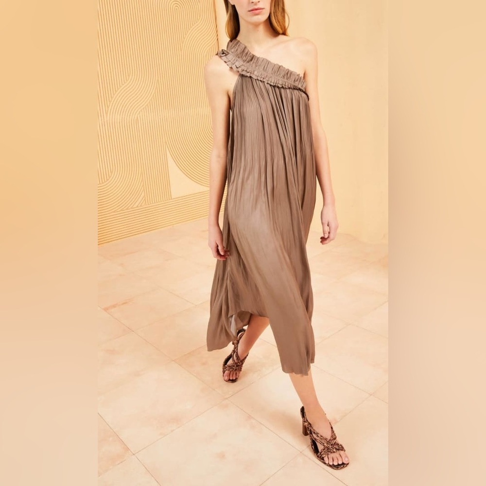 ULLA‎ JOHNSON Jade Dress Mica One-shoulder Pleated Satin Midi Dress Size 4